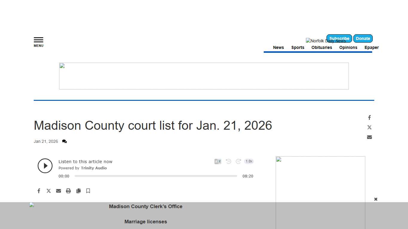Madison County court list for Jan. 21, 2026 Court List norfolkdailynews.com